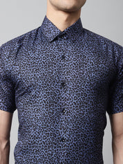 Men Navy Blue Classic Printed Formal Shirt - SF_862Navy_S