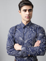 Men Navy Blue Classic Printed Formal Shirt - SF_860Navy_S