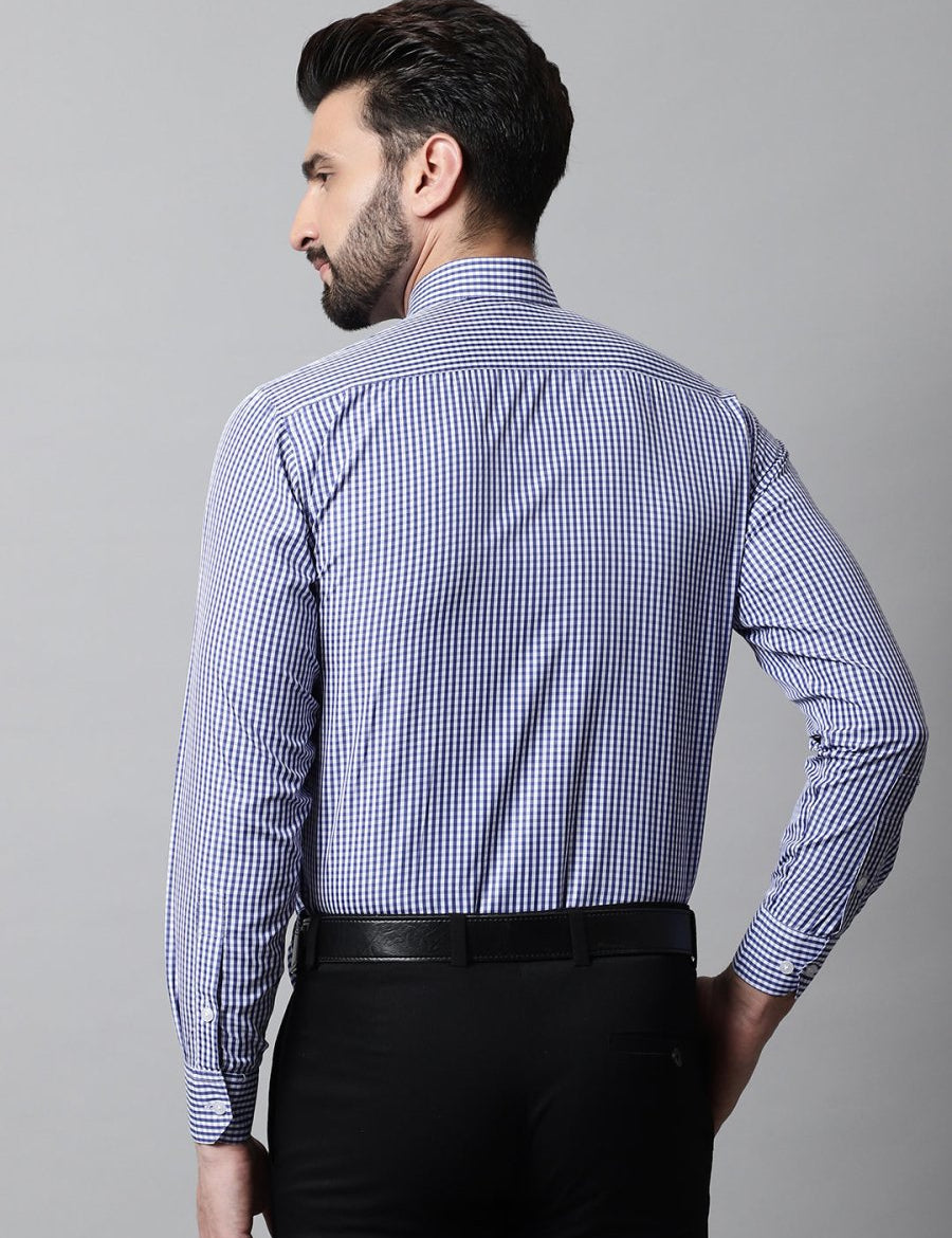 Men Navy Blue Micro Checked Causal Shirt - SF_866Navy_S