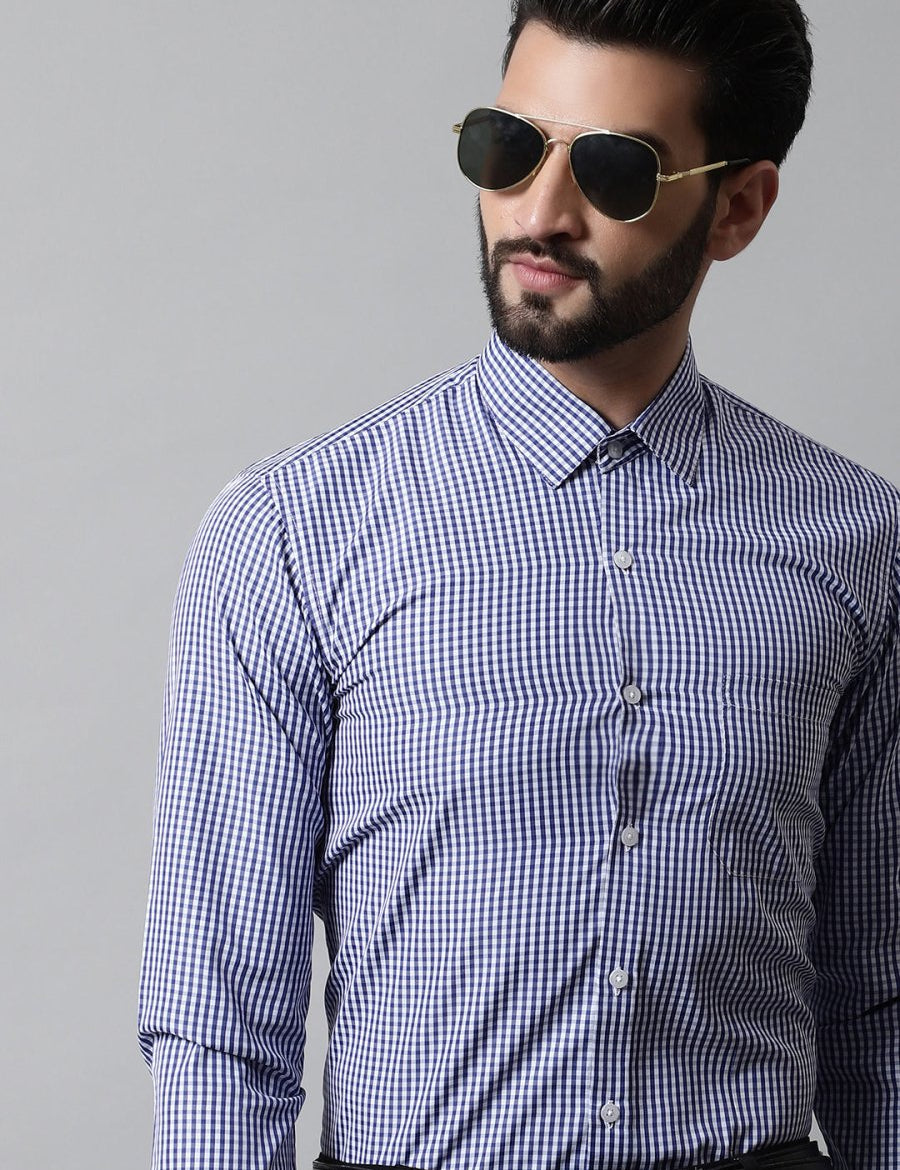 Men Navy Blue Micro Checked Causal Shirt - SF_866Navy_S