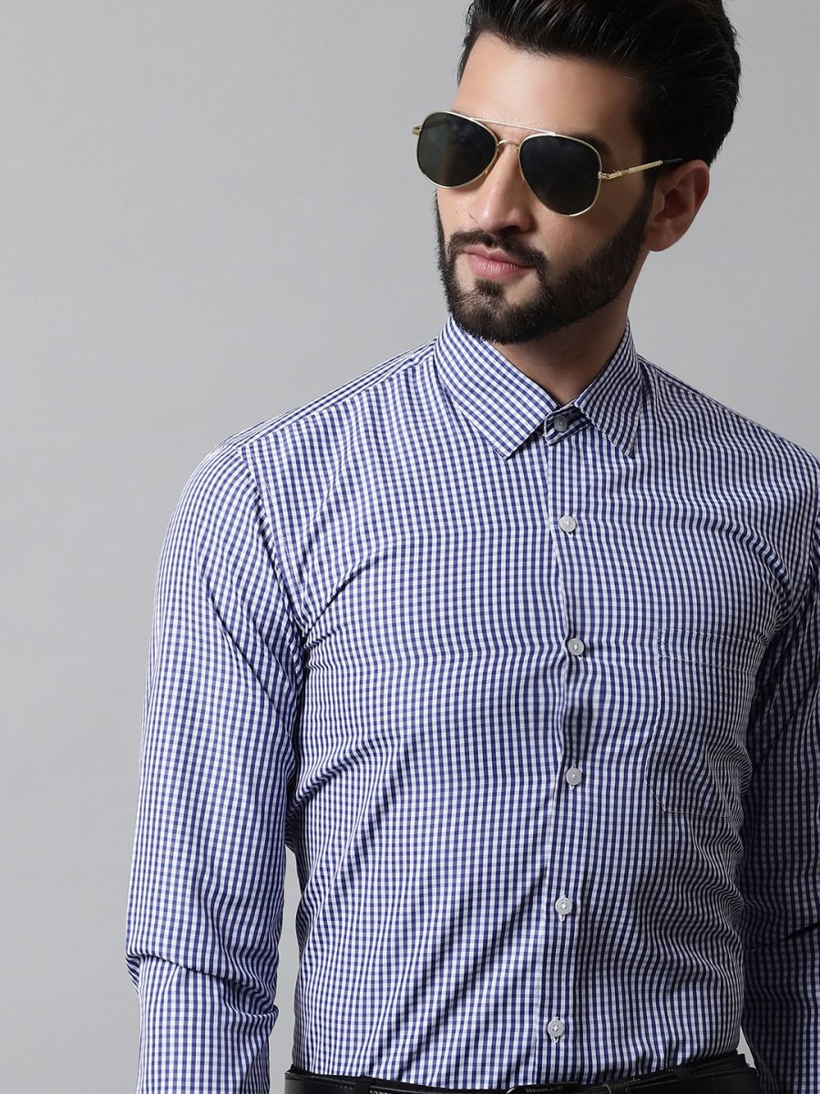 Men Navy Blue Micro Checked Causal Shirt - SF_866Navy_S