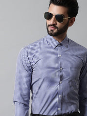 Men Navy Blue Micro Checked Causal Shirt - SF_866Navy_S