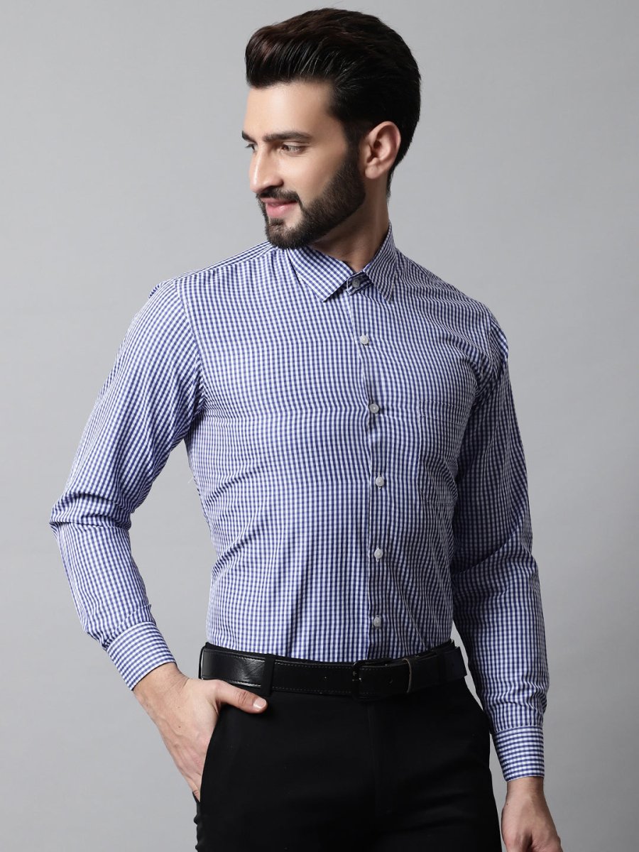 Men Navy Blue Micro Checked Causal Shirt - SF_866Navy_S