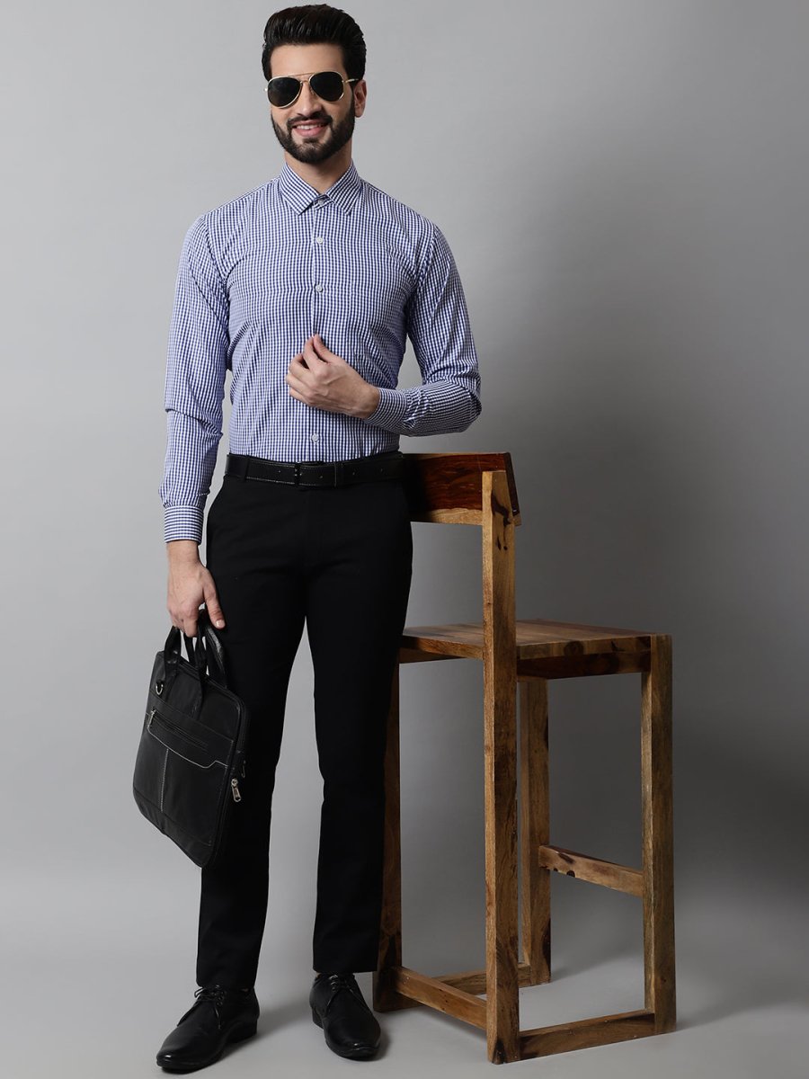 Men Navy Blue Micro Checked Causal Shirt - SF_866Navy_S