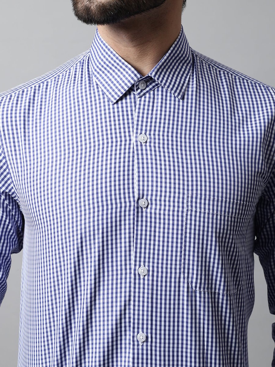 Men Navy Blue Micro Checked Causal Shirt - SF_866Navy_S
