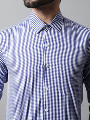 Men Navy Blue Micro Checked Causal Shirt - SF_866Navy_S