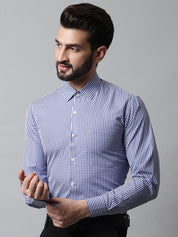 Men Navy Blue Micro Checked Causal Shirt - SF_866Navy_S