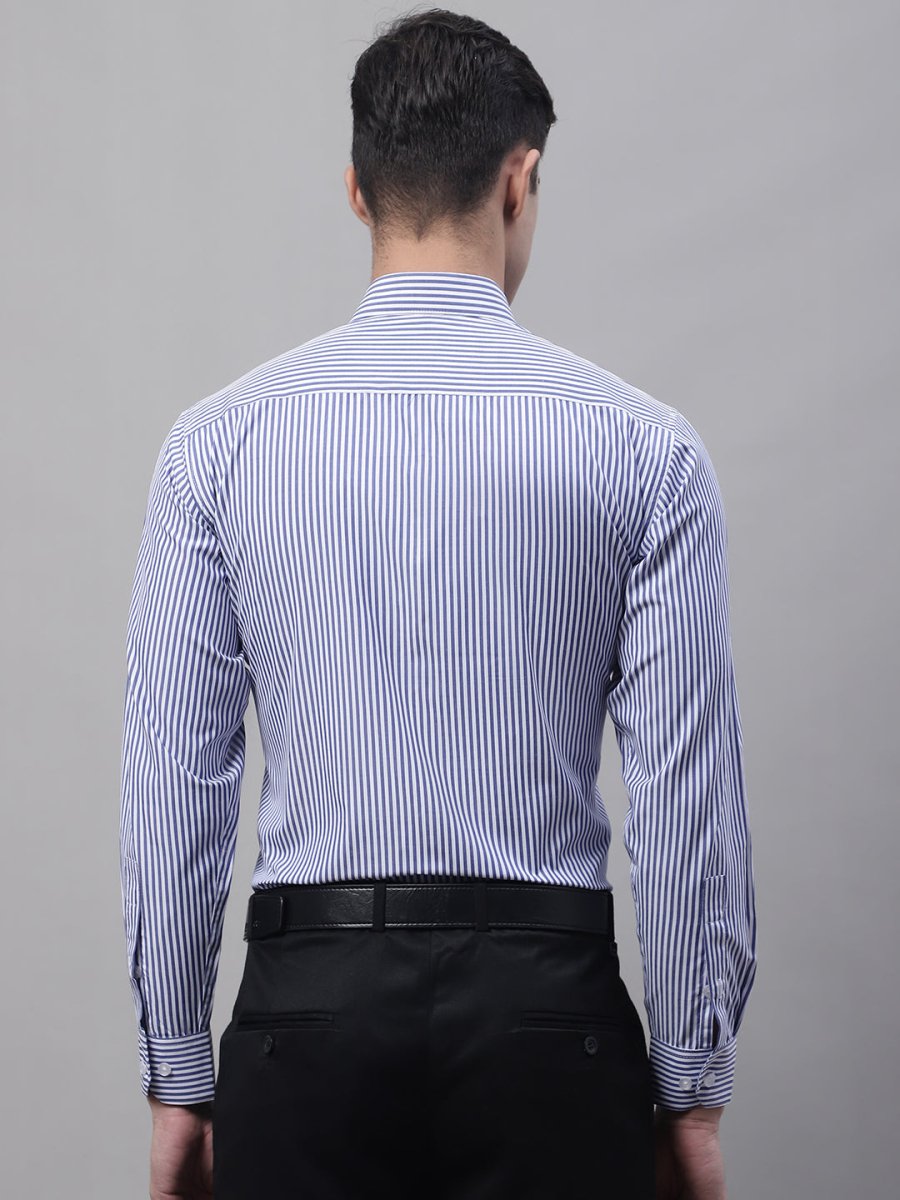 Men Navy Blue & White Regular Fit Striped Formal Shirt - SF_865Navy_S