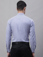 Men Navy Blue & White Regular Fit Striped Formal Shirt - SF_865Navy_S