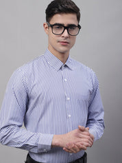 Men Navy Blue & White Regular Fit Striped Formal Shirt - SF_865Navy_S
