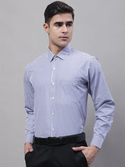 Men Navy Blue & White Regular Fit Striped Formal Shirt - SF_865Navy_S