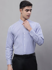 Men Navy Blue & White Regular Fit Striped Formal Shirt - SF_865Navy_S