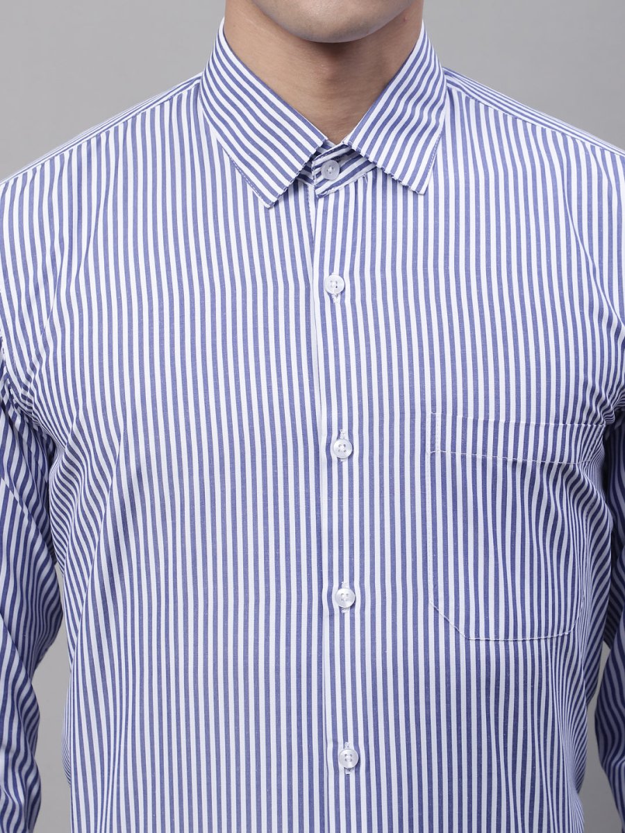 Men Navy Blue & White Regular Fit Striped Formal Shirt - SF_865Navy_S