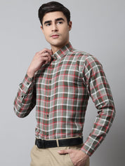 Men Olive and Red Checks Regular Fit Cotton Formal Shirt - SF_854Olive_S