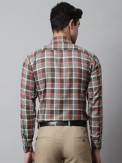 Men Olive and Red Checks Regular Fit Cotton Formal Shirt - SF_854Olive_S