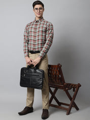 Men Olive and Red Checks Regular Fit Cotton Formal Shirt - SF_854Olive_S