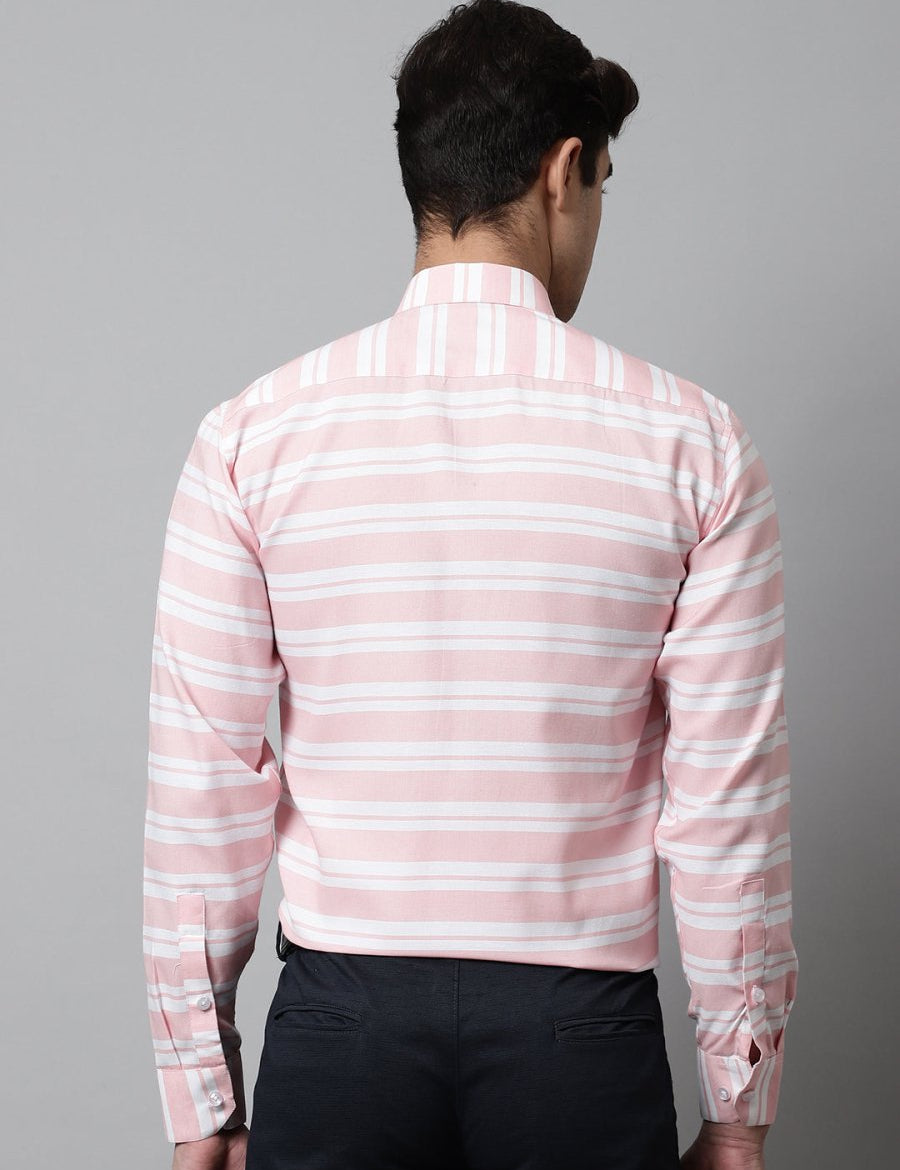 Men Peach Classic Horizontal Striped Formal Shirt - SF_850Peach_S