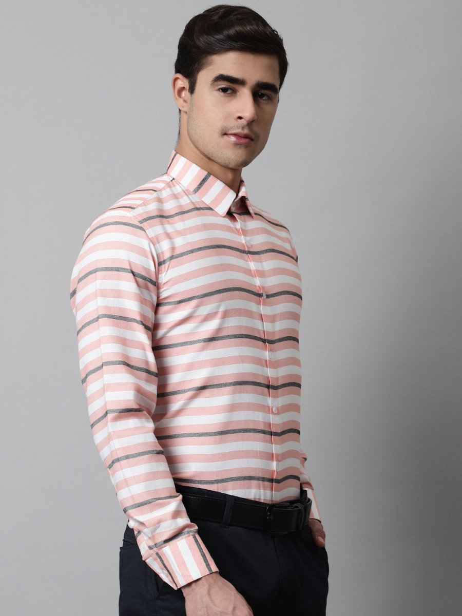 Men Peach Classic Horizontal Striped Formal Shirt - SF_848Peach_S