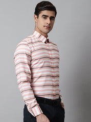 Men Peach Classic Horizontal Striped Formal Shirt - SF_848Peach_S