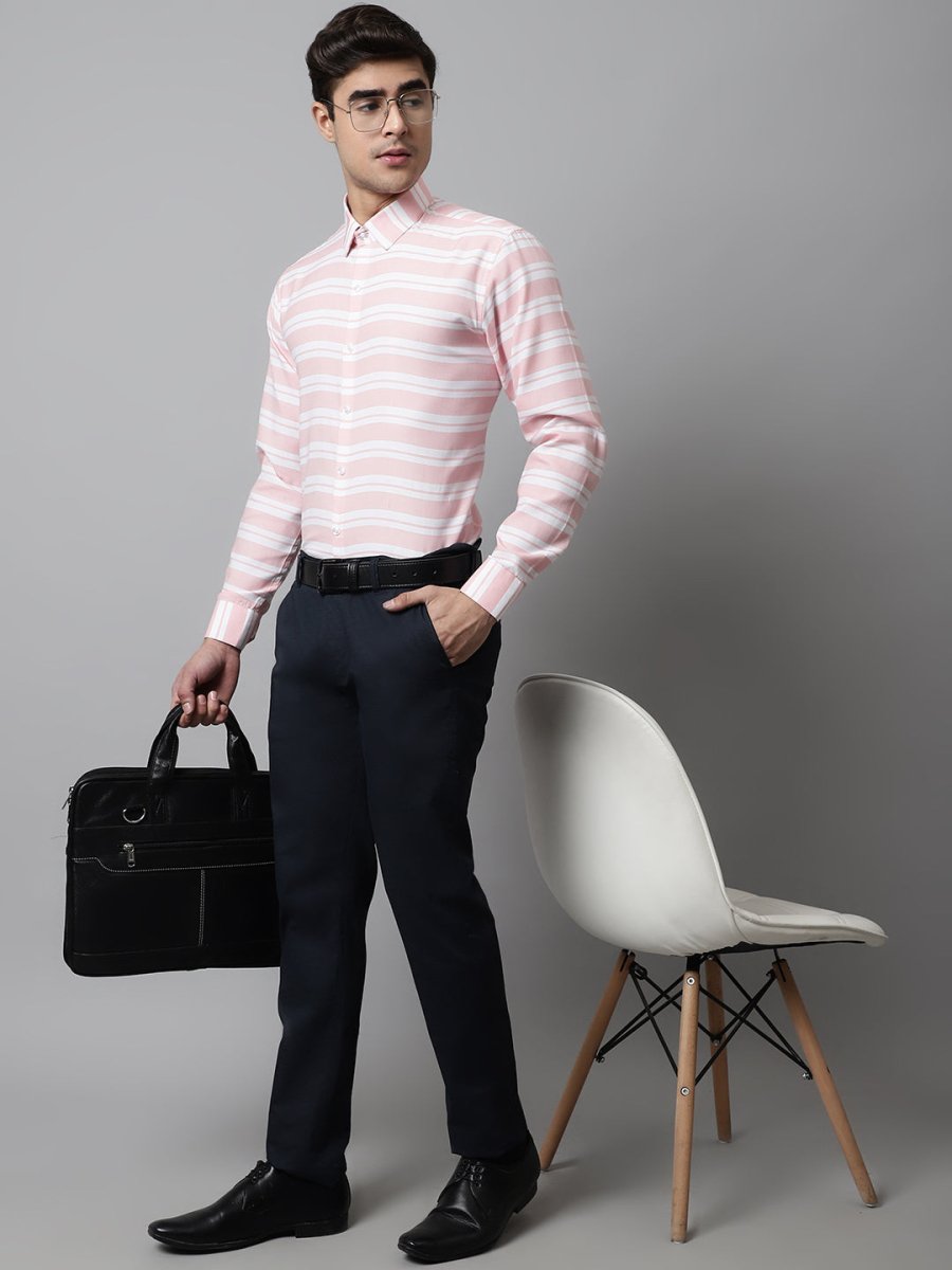 Men Peach Classic Horizontal Striped Formal Shirt - SF_850Peach_S