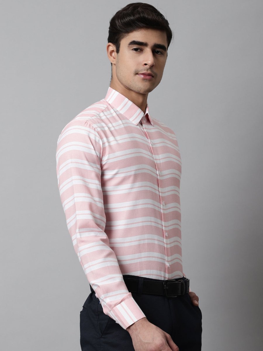 Men Peach Classic Horizontal Striped Formal Shirt - SF_850Peach_S