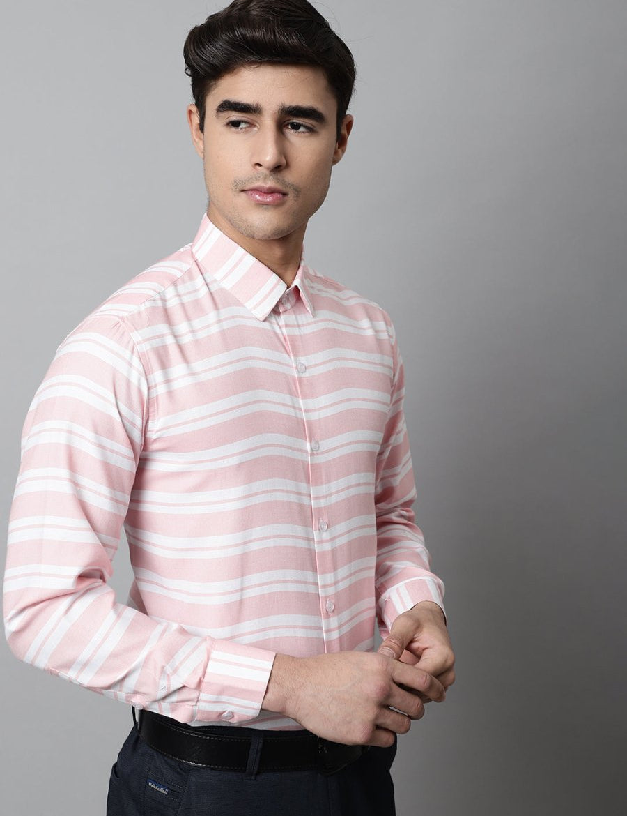 Men Peach Classic Horizontal Striped Formal Shirt - SF_850Peach_S