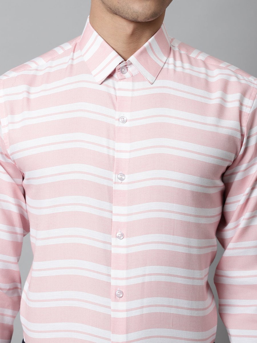 Men Peach Classic Horizontal Striped Formal Shirt - SF_850Peach_S