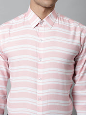 Men Peach Classic Horizontal Striped Formal Shirt - SF_850Peach_S