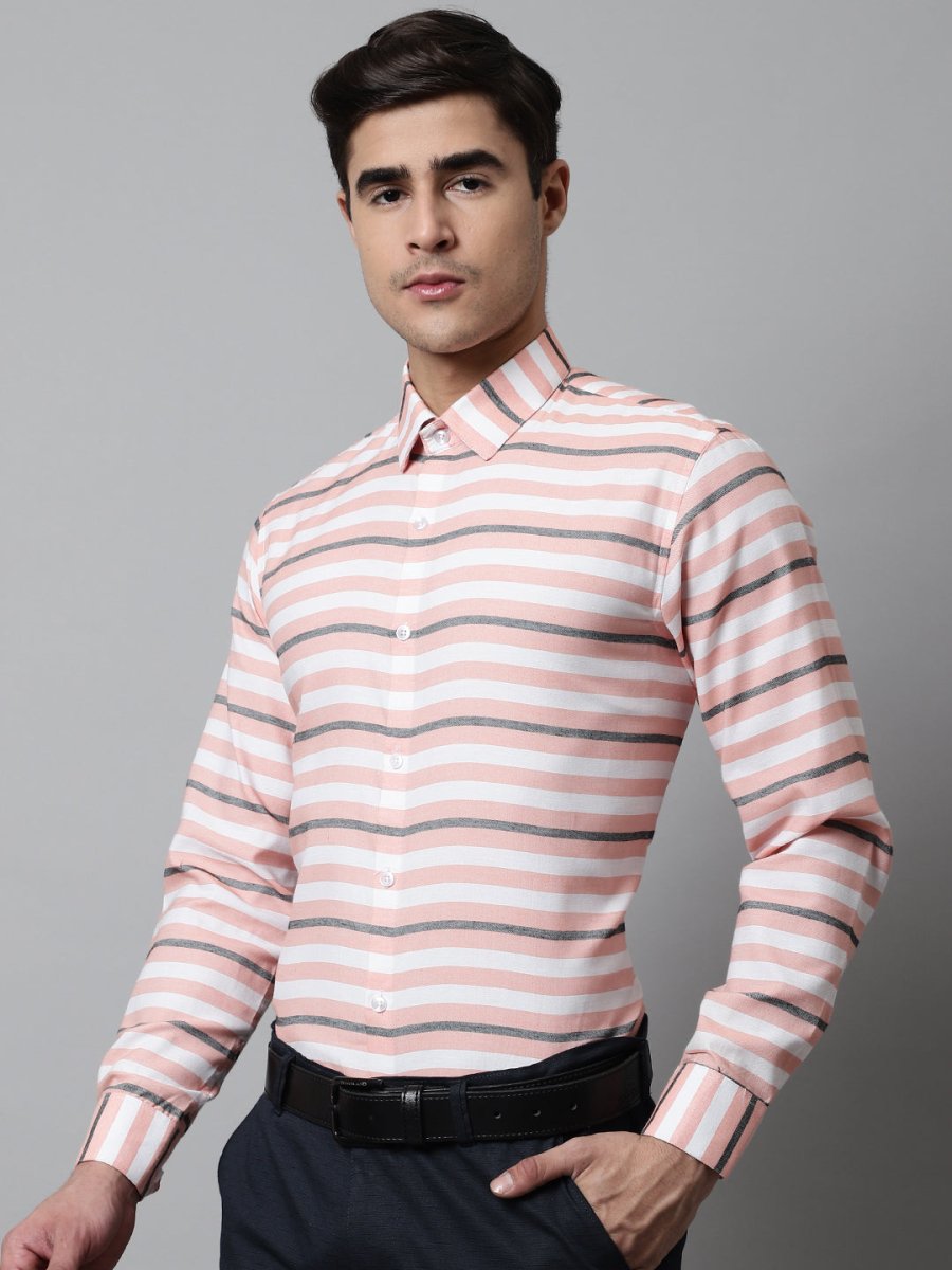Men Peach Classic Horizontal Striped Formal Shirt - SF_848Peach_S