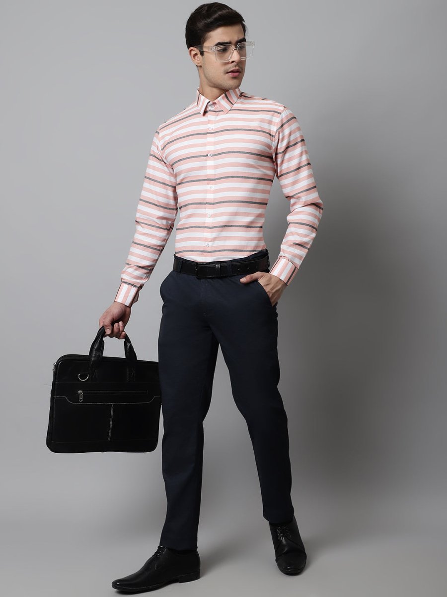 Men Peach Classic Horizontal Striped Formal Shirt - SF_848Peach_S