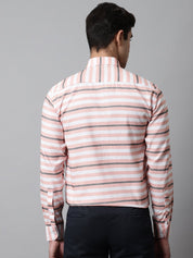 Men Peach Classic Horizontal Striped Formal Shirt - SF_848Peach_S