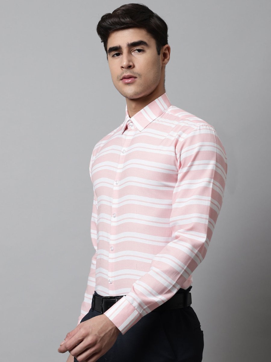 Men Peach Classic Horizontal Striped Formal Shirt - SF_850Peach_S