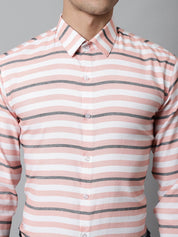 Men Peach Classic Horizontal Striped Formal Shirt - SF_848Peach_S