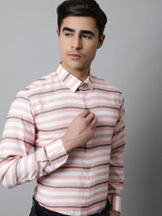 Men Peach Classic Horizontal Striped Formal Shirt - SF_848Peach_S