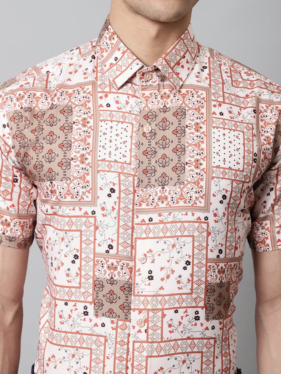 Men Peach Classic Printed Formal Shirt - SF_861Peach_S
