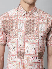 Men Peach Classic Printed Formal Shirt - SF_861Peach_S