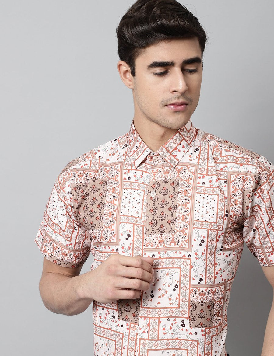 Men Peach Classic Printed Formal Shirt - SF_861Peach_S