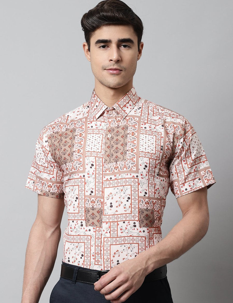 Men Peach Classic Printed Formal Shirt - SF_861Peach_S