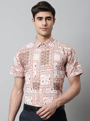 Men Peach Classic Printed Formal Shirt - SF_861Peach_S