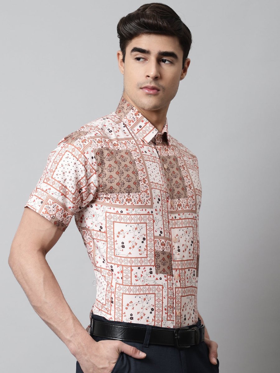 Men Peach Classic Printed Formal Shirt - SF_861Peach_S
