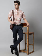 Men Peach Classic Printed Formal Shirt - SF_861Peach_S