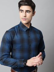 Men Peacock Blue Checks Regular Fit Cotton Formal Shirt - SF_859Peacock_S