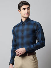 Men Peacock Blue Checks Regular Fit Cotton Formal Shirt - SF_859Peacock_S