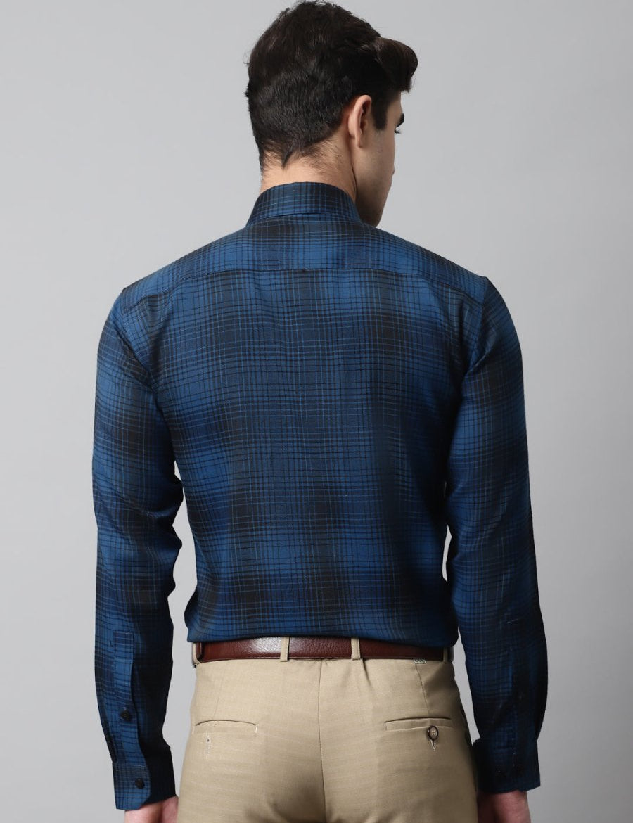 Men Peacock Blue Checks Regular Fit Cotton Formal Shirt - SF_859Peacock_S