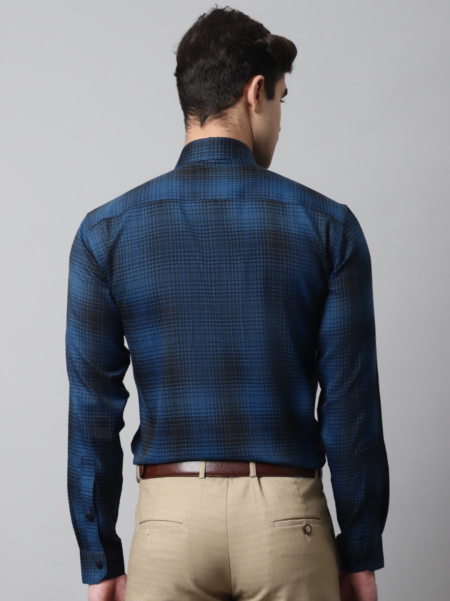 Men Peacock Blue Checks Regular Fit Cotton Formal Shirt - SF_859Peacock_S
