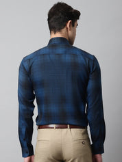Men Peacock Blue Checks Regular Fit Cotton Formal Shirt - SF_859Peacock_S