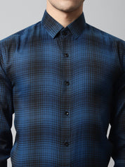 Men Peacock Blue Checks Regular Fit Cotton Formal Shirt - SF_859Peacock_S