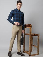 Men Peacock Blue Checks Regular Fit Cotton Formal Shirt - SF_859Peacock_S