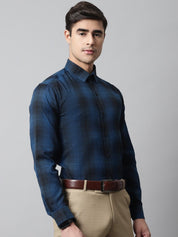 Men Peacock Blue Checks Regular Fit Cotton Formal Shirt - SF_859Peacock_S