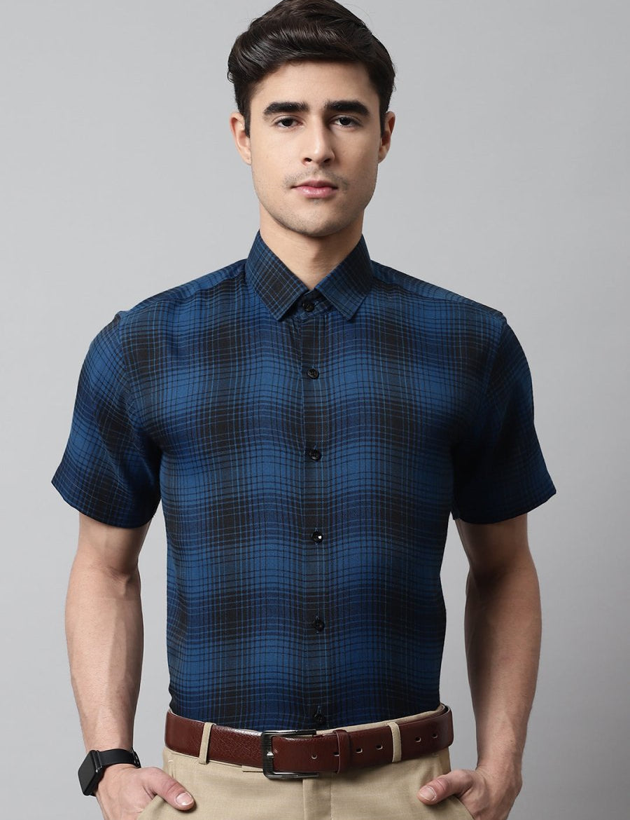 Men Peacock Checks Regular Fit Cotton Formal Shirt - SF_853Peacock_S